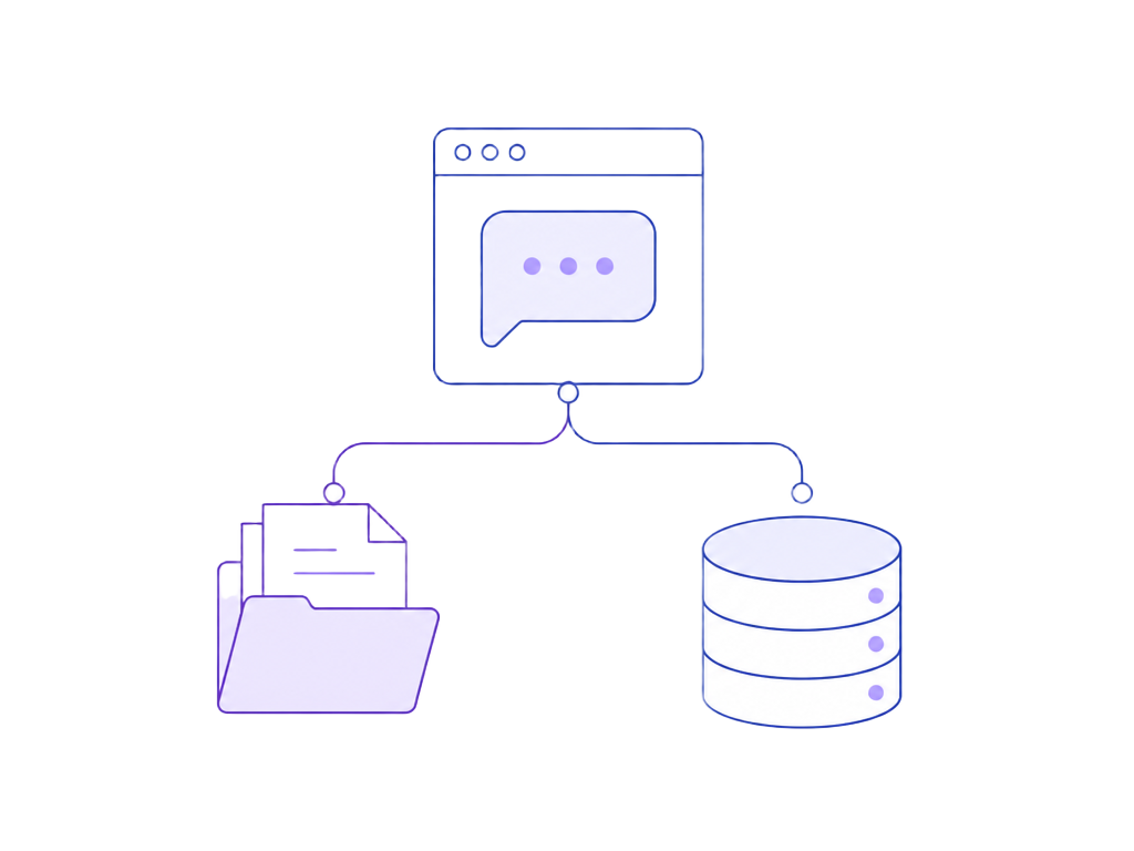 A chat widget drawing answers from a folder of documents and a database